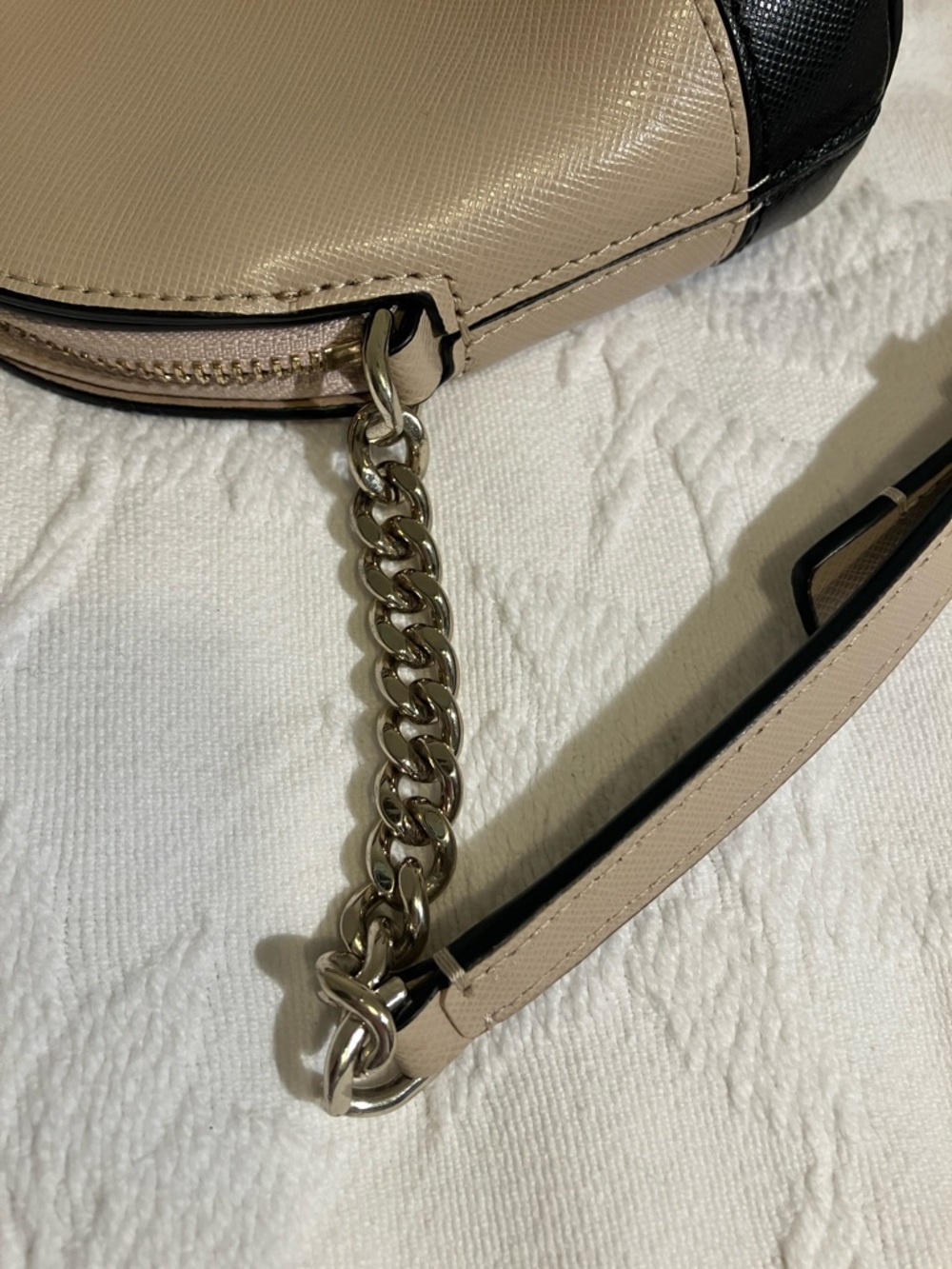 Beige and Black Crossbody Bag with Chain Accent - Picture 11 of 12